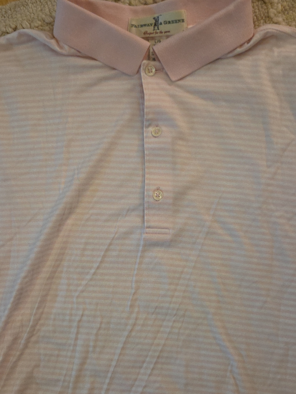 Fairway & Greene Pink And White Striped Polo Shirt, L